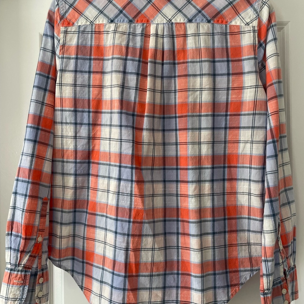J. Crew Men's Orange and Blue Plaid Shirt - Picture 3 of 9